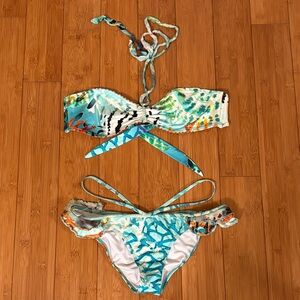 Agua Bendita aqua and orange swimsuit trim M 👙